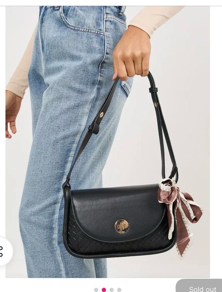 Chic Black Crossbody Bag with Scarf Accent