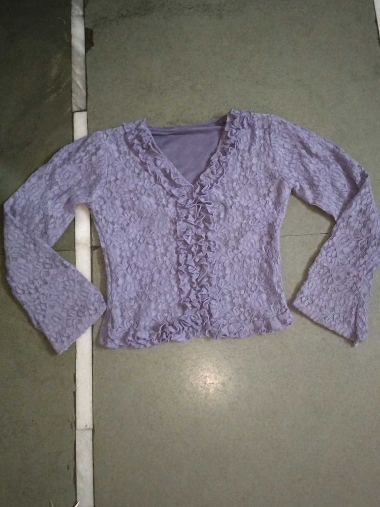Korean Elegant Lilac Lace Top