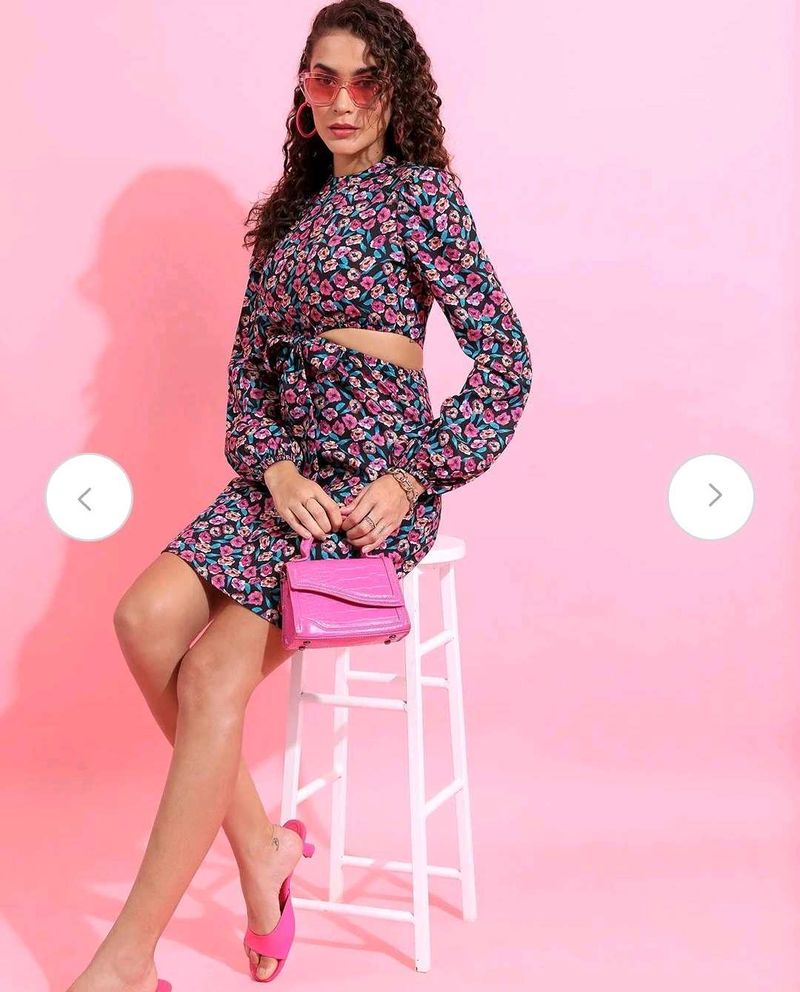 Floral Print Cut-Out Tie-Up Dress