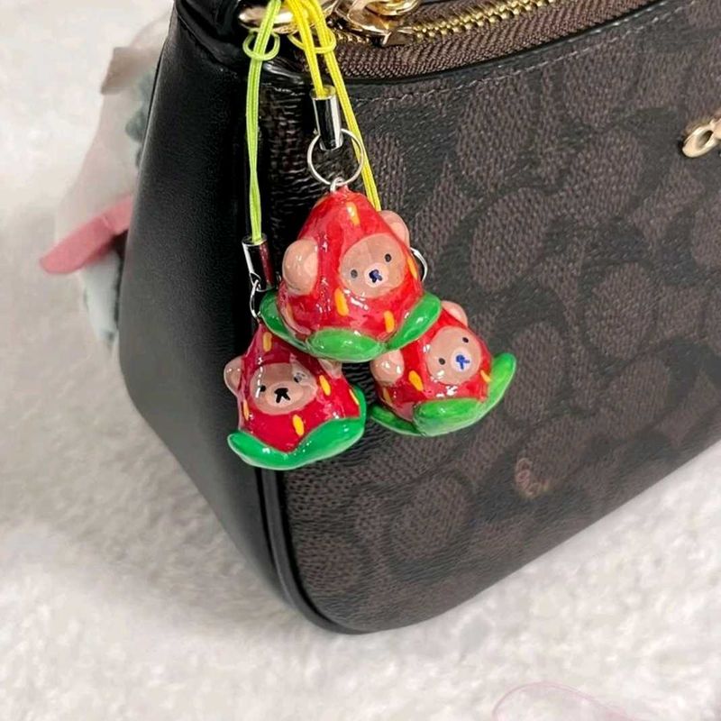 Strawberry Bear Bag Charms 🍓 🐻 Cute Keychain
