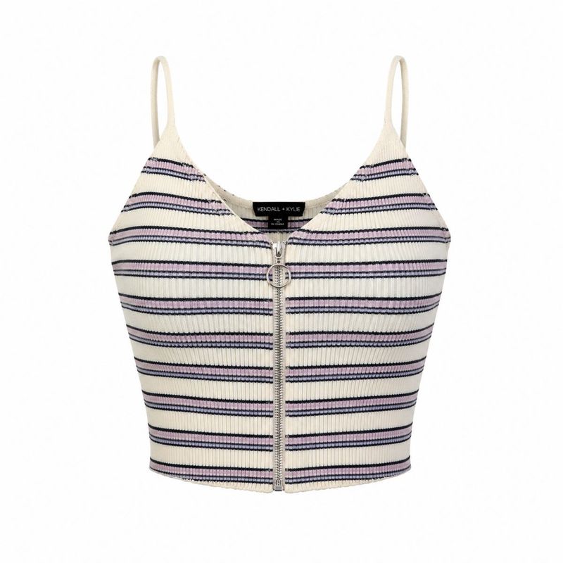 Striped Cropped Tank Top with Zipper