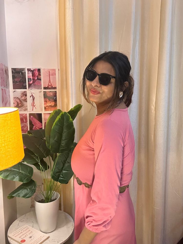 Chic Pink Long Sleeve Dress