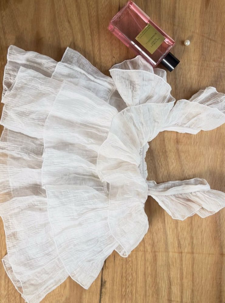 White Ruffled Blouse Top