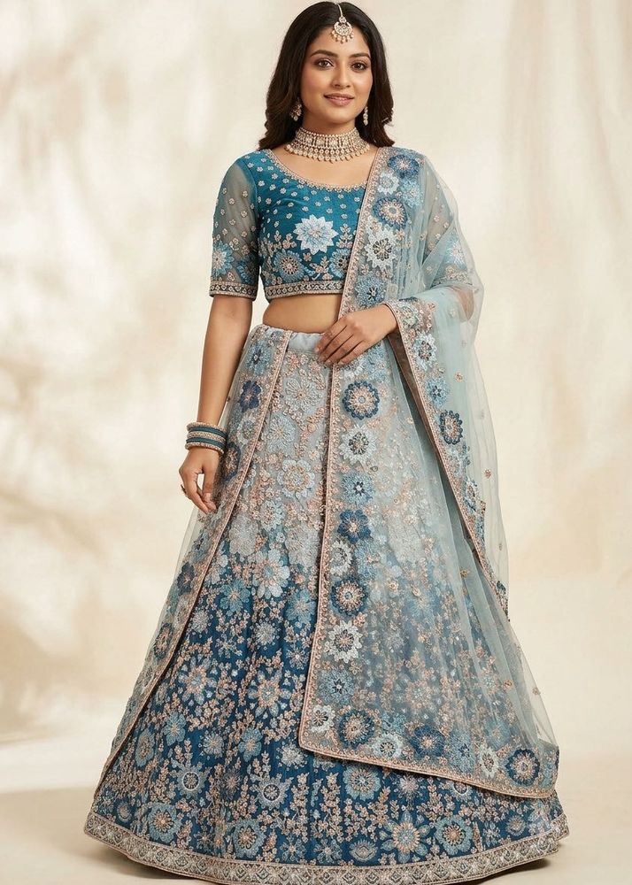 Stunning Embroidered Teal Blue Lehenga Choli