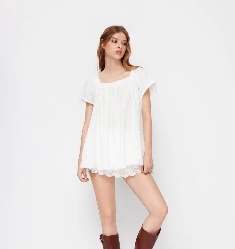 White Boho Eyelet Lace Tunic Top