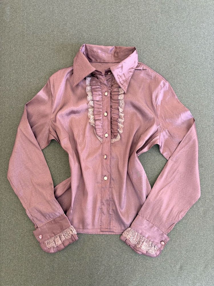 Vintage Ruffle &amp; Lace Button-Up Blouse