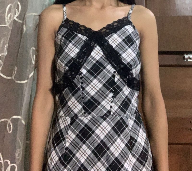Black &amp; White Plaid Mini Dress