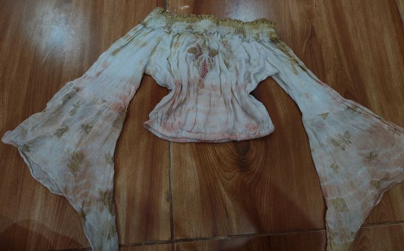 Boho Off-Shoulder Bell Sleeve Top