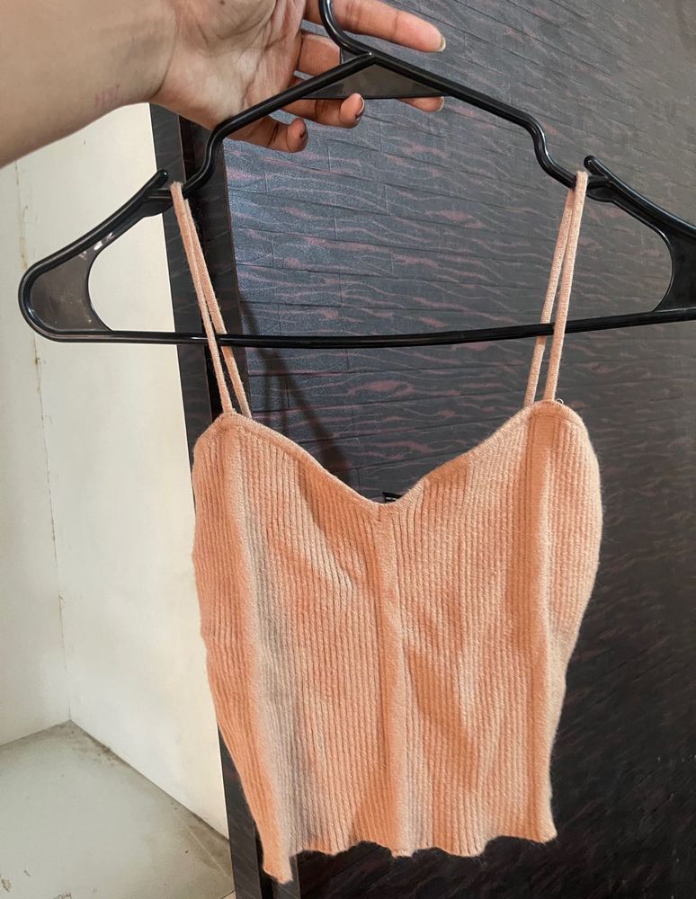 Peach Ribbed Spaghetti Strap Crop Top