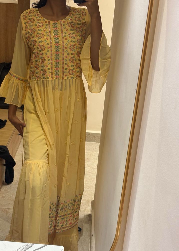 Beautiful Yellow Embroidered Kurta Set