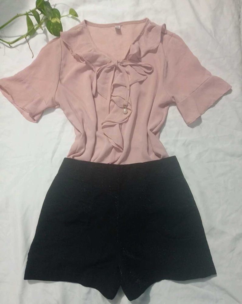 Pink Ruffle Bow Blouse