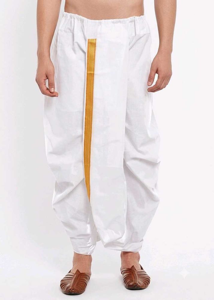 Men's White Dhoti with Gold Border