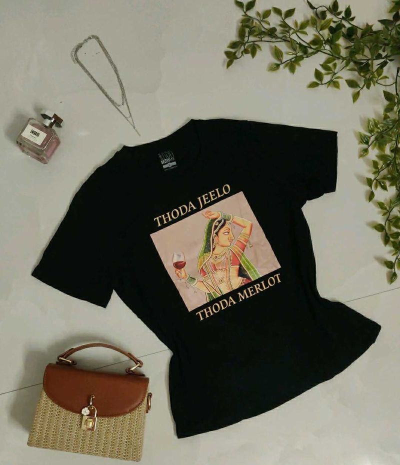 Graphic Print Black T-Shirt🍷✨