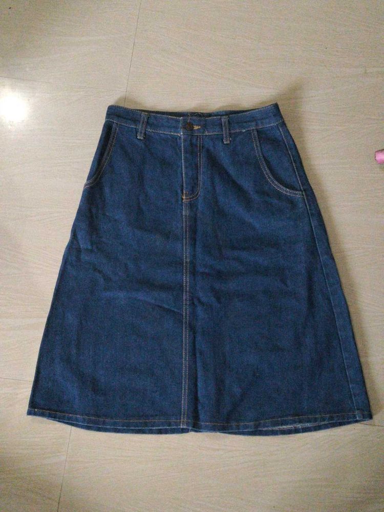 Classic Korean Blue Denim A-Line Skirt