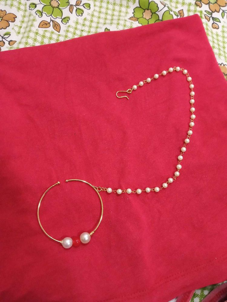 Elegant Pearl Nath with Red Accent