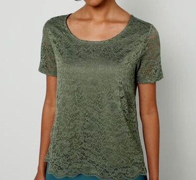 Green Lace Short Sleeve Top