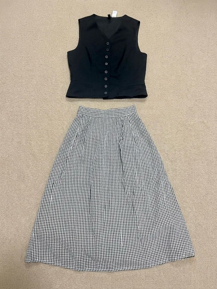 Set of 2 (Black Vest &amp; Gingham Skirt)
