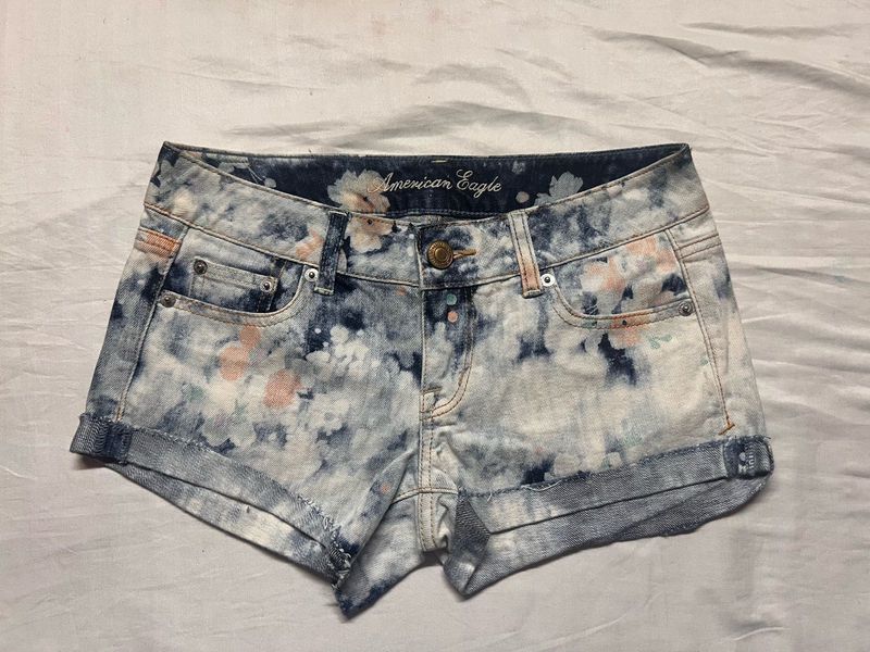 American Eagle Acid Wash Floral Denim Shorts