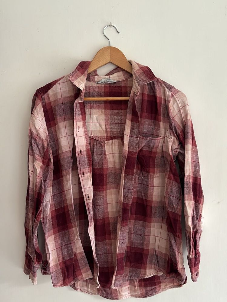 Red Plaid Button-Up Shirt