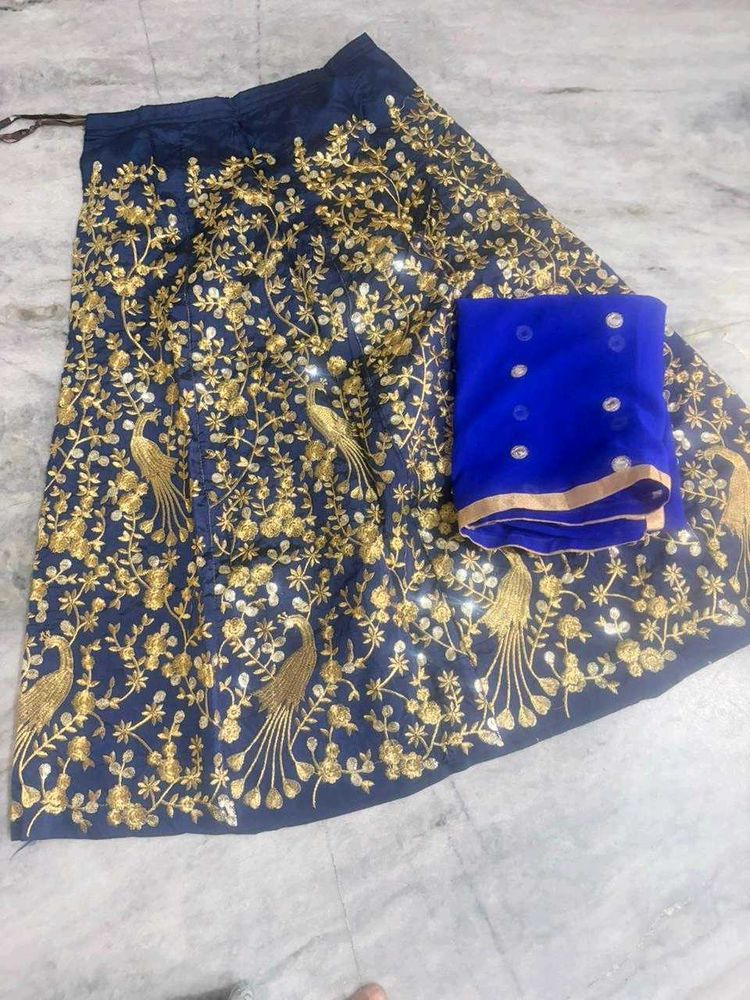 Exquisite Navy Blue Lehenga Choli with Peacock Emb