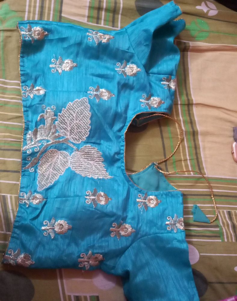 Sea-green Colour Designer Blouse (Half Sleeve)