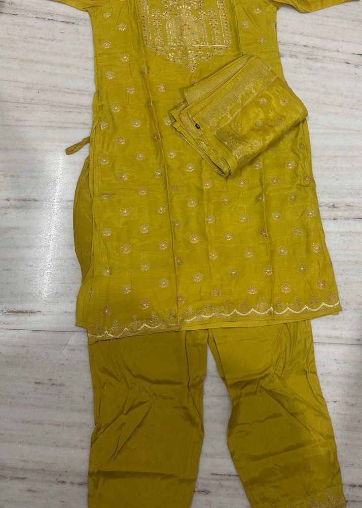 Yellow Embroidered Kurta Set with Dupatta