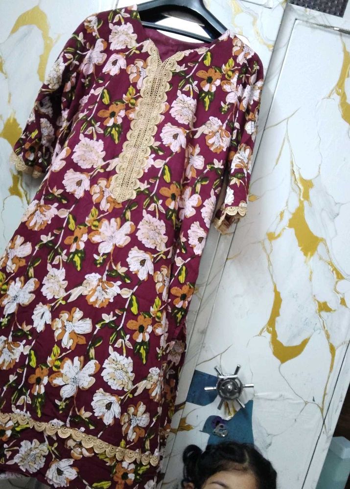 Maroon Floral Print Kurta and pant