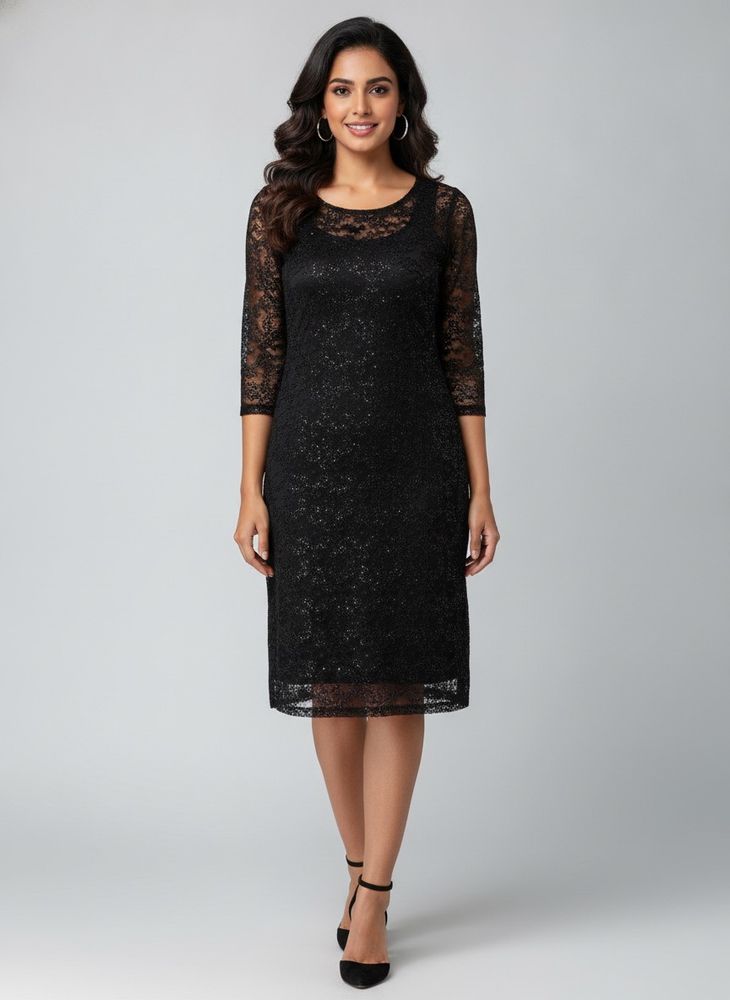 stylish korean mesh knee length dress