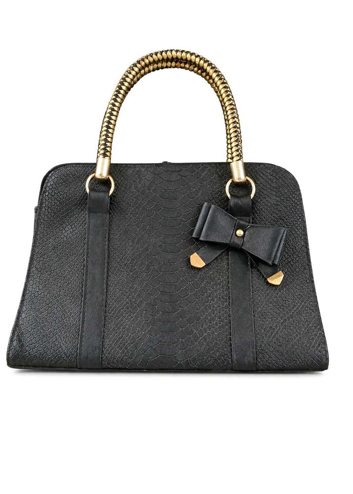 Black Satchel Handbag with Bow