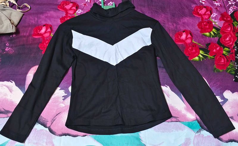 Black &amp; White Long Sleeve Turtleneck Top