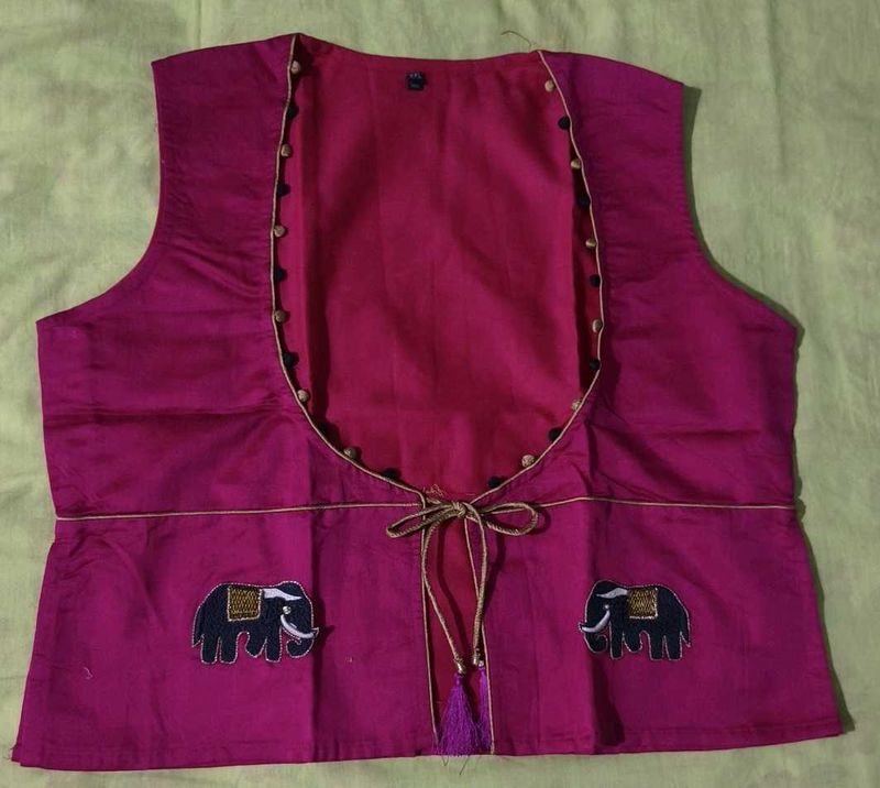 Vibrant Pink Elephant Embroidered Vest