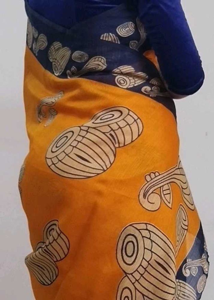 Printed Orange &amp; Blue Saree