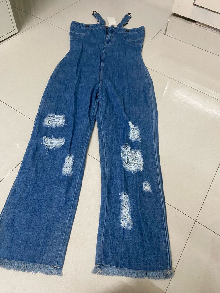 Distressed Denim Jumpsuit