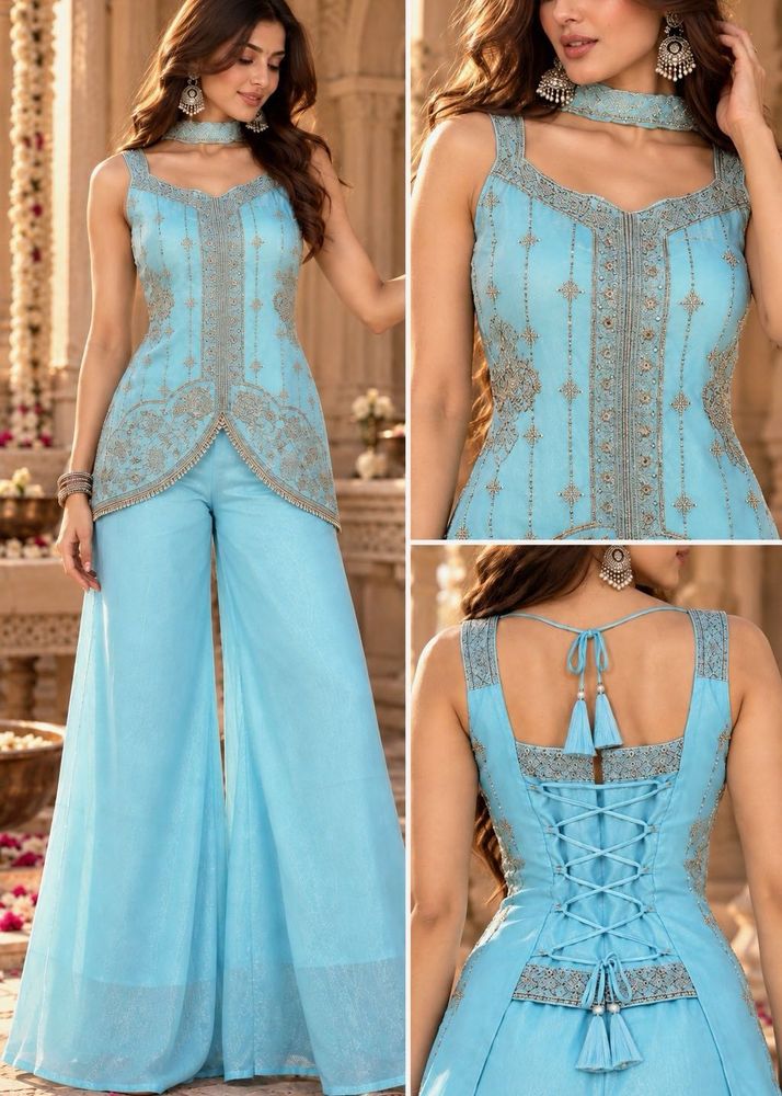 Blue Adjustable choli Set with Palazzo