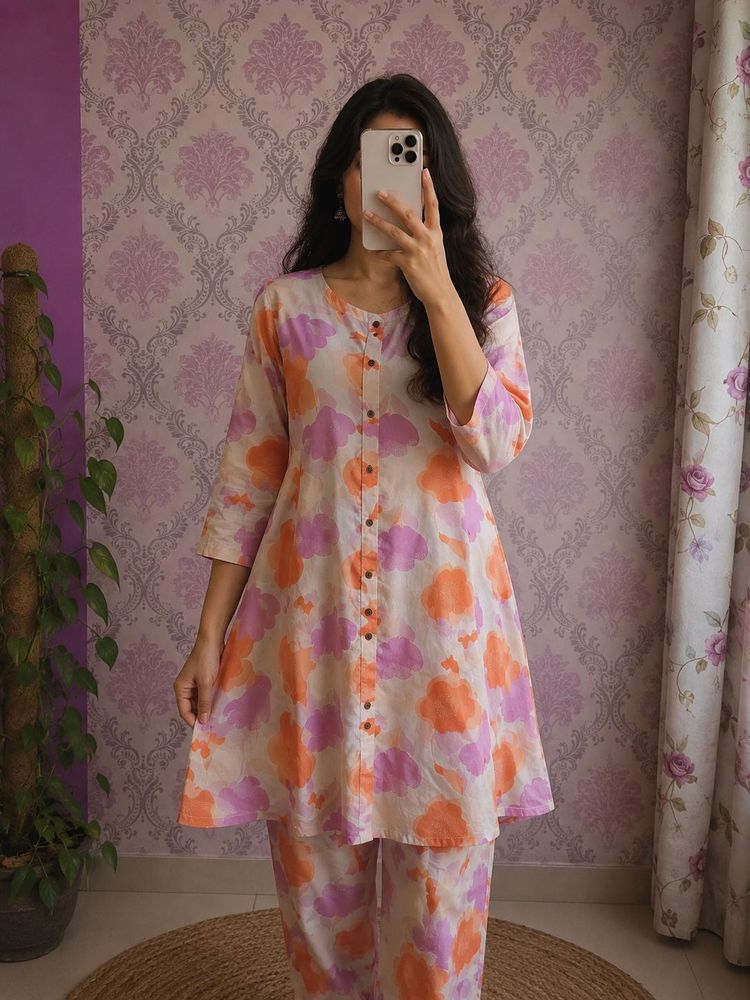 Colorful Cloud Print Kurta Set