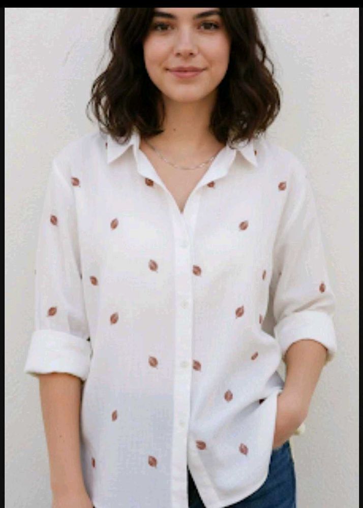 Chic White Embroidered Button-Down Shirt