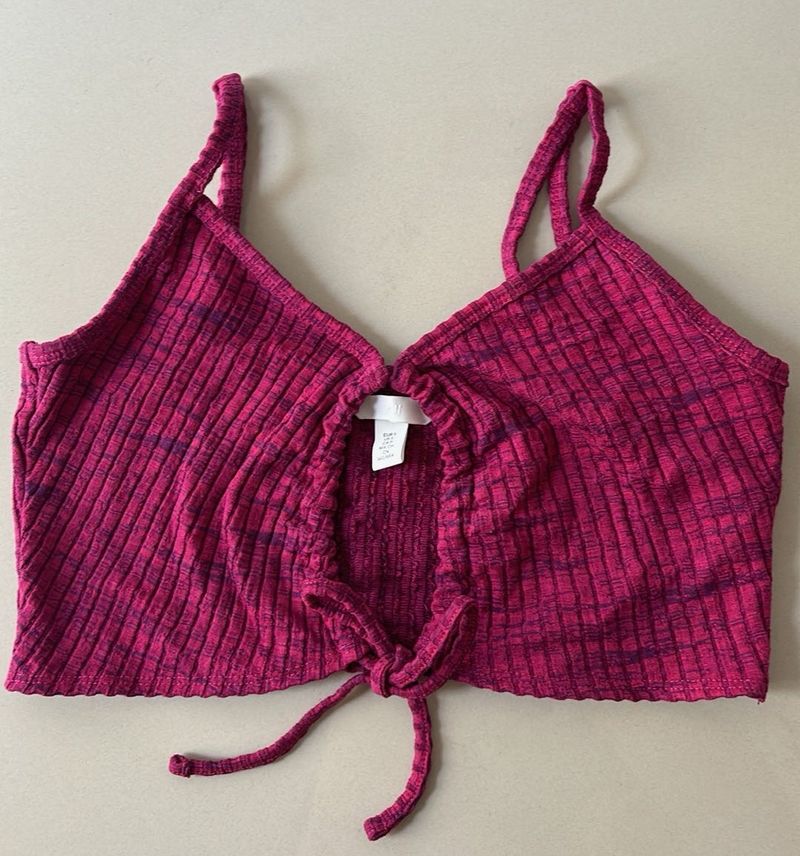 Ribbed Tie-Front Crop Top
