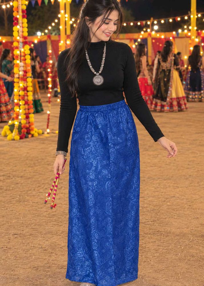 Vibrant Blue and Black Ethnic Skirt Top