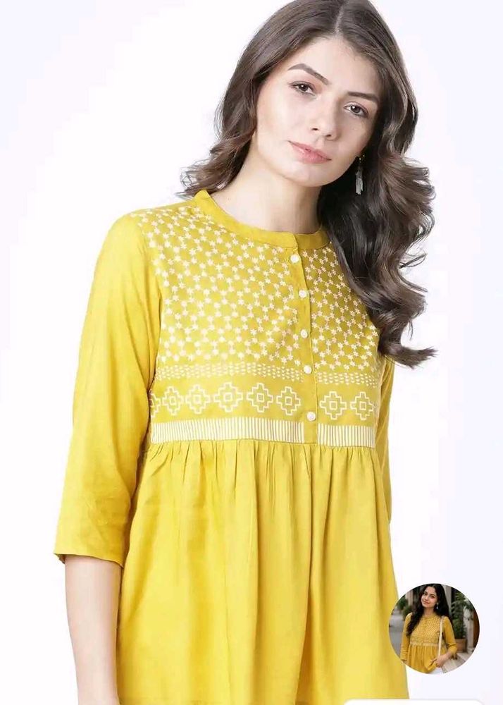 Yellow Embroidered Kurta