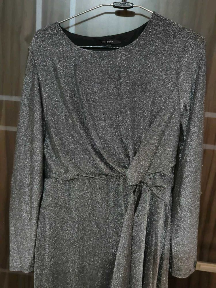 Sparkly greyish Silver Long Sleeve Dress