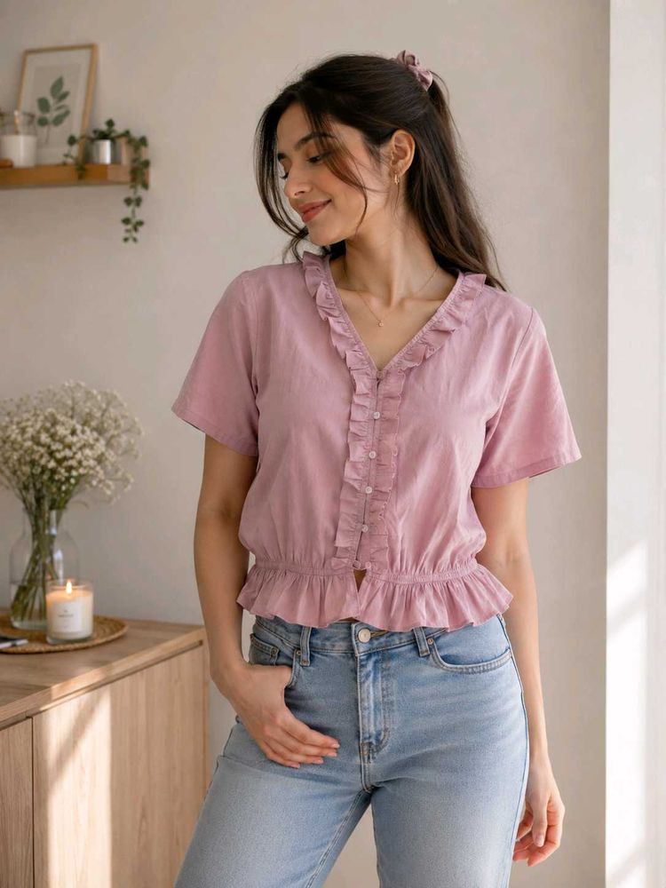 Ruffled Pink Crop Top