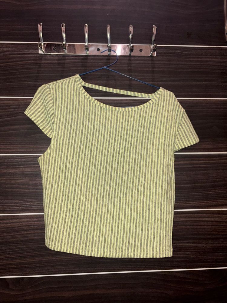 Chic Olive Green Ribbed Wrap-Style Crop Top – Soft