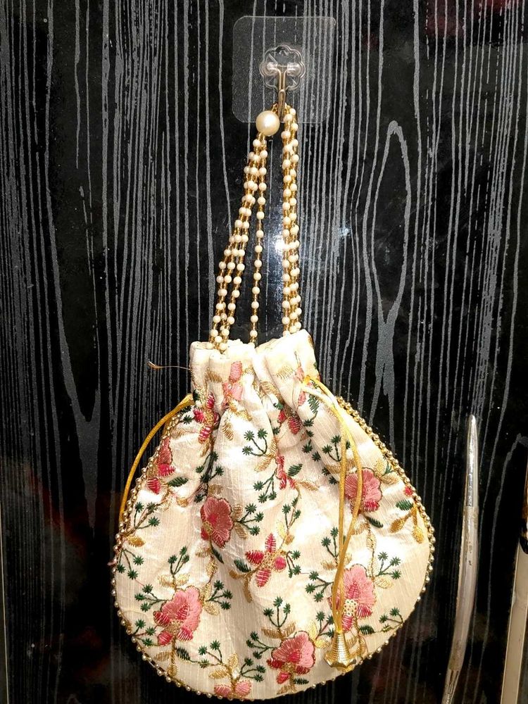 Embroidered Potli Bag with Pearls