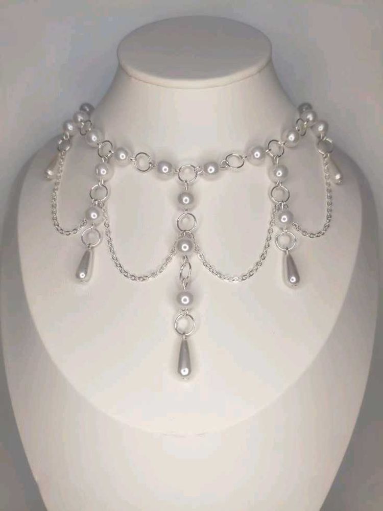 Elegant Pearl  Silver Necklace and earrin