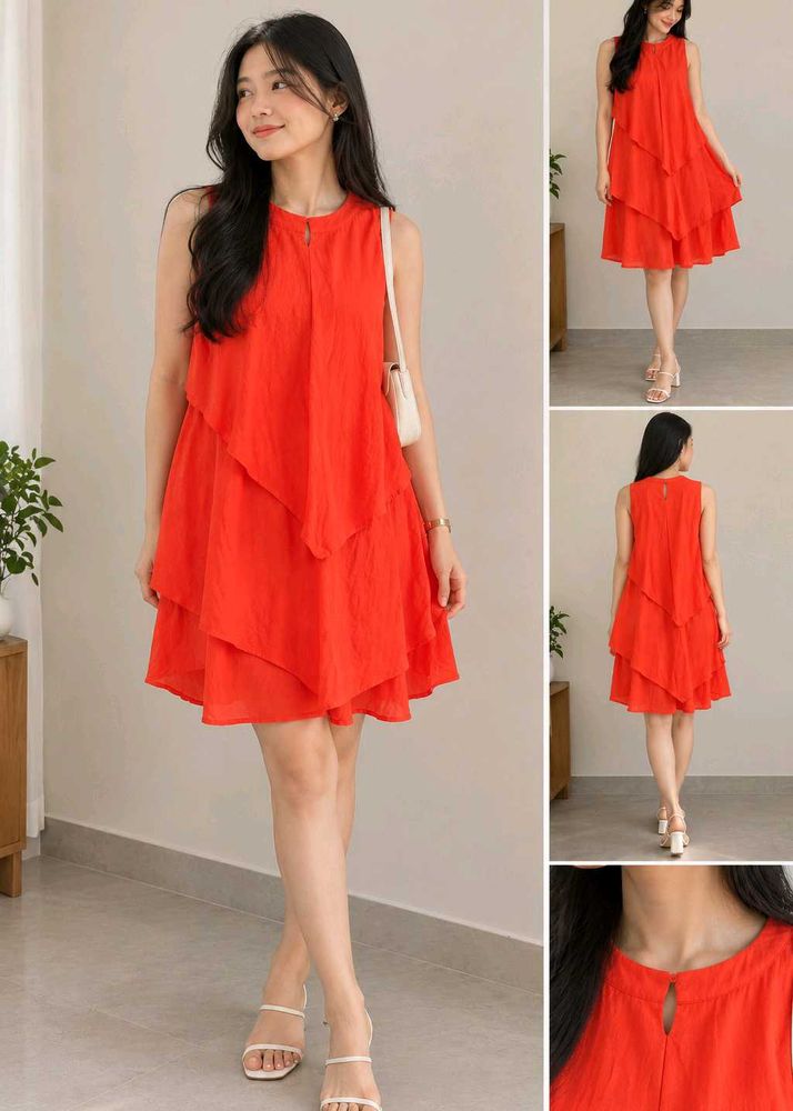 Bright Orange Tiered Dress