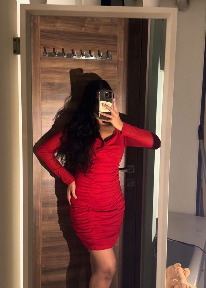 Mesh Red Bodycon Mini Dress