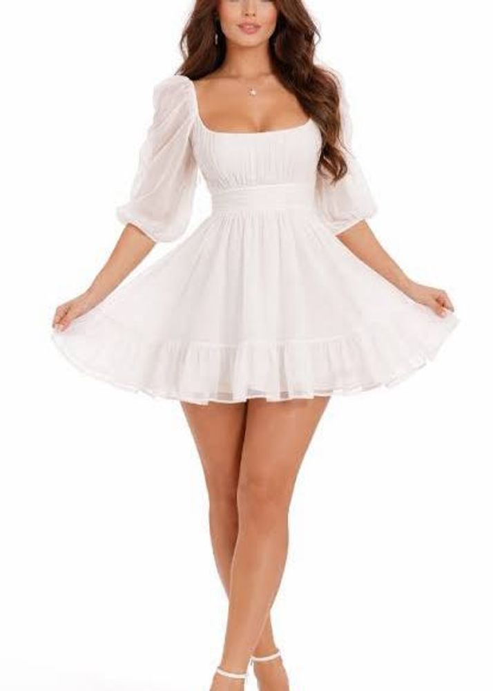 Chic White Puff Sleeve Mini Dress