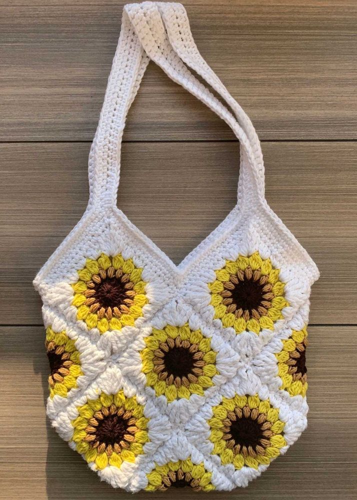 Crochet Sunflower Tote Bag