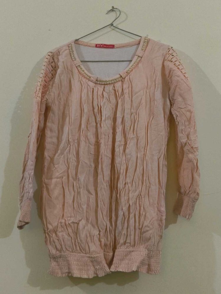 Peach Crinkle Tunic Top