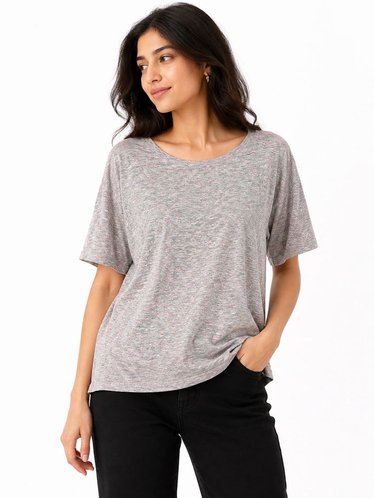 Grey Marled Knit Top